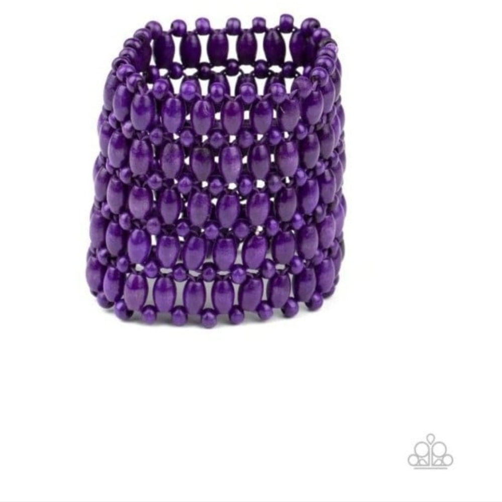 Way Down In Purple Bracelet Wide Wood Bead Cuff Fashion Jewerly Paparazzi